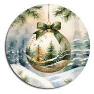 Nyomtatott fa tábla koszorú közép - Karácsonyi zöld téma koszorú közép 11,8cm – karácsonyi dekorációhoz