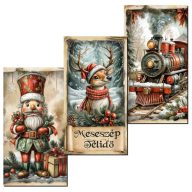 Nyomtatott dekorkarton - Karácsonyi piros-zöld téma táblák 3db/csomag – karácsonyi dekorációhoz