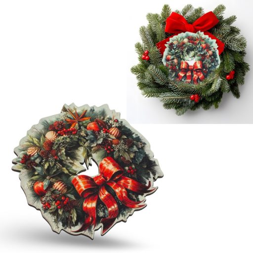 Nyomtatott fa tábla - Koszorú koszorúközép 11,5cm – karácsonyi dekorációhoz