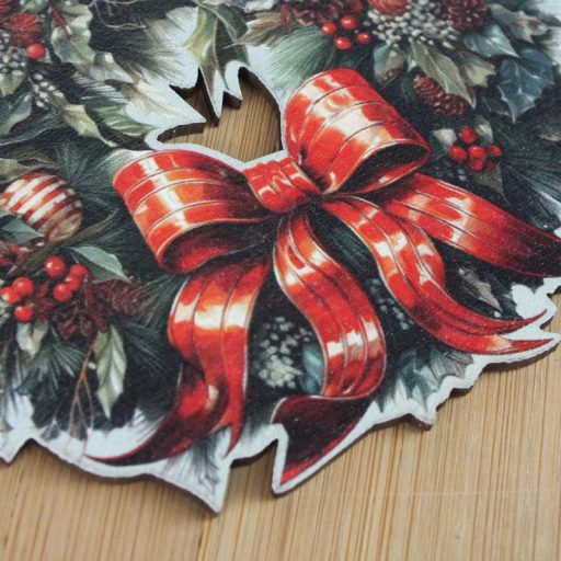 Nyomtatott fa tábla - Koszorú koszorúközép 11,5cm – karácsonyi dekorációhoz