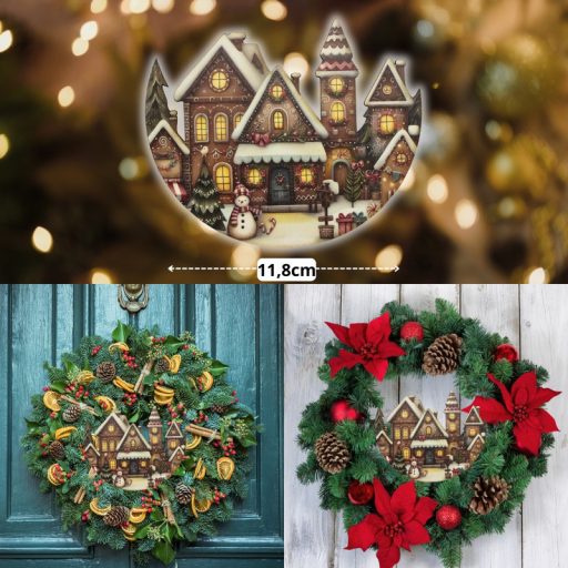 Nyomtatott dekorkarton - Félkoszorú közép - házikós 10x11,8cm – karácsonyi dekorációhoz