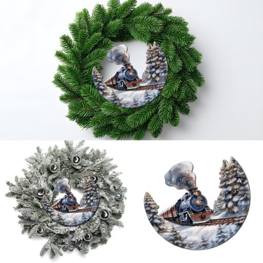 Nyomtatott dekorkarton - Félkoszorú közép - vonatos 10x11,8cm – karácsonyi dekorációhoz