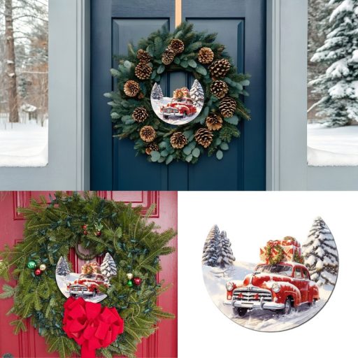 Nyomtatott dekorkarton - Félkoszorú közép - autós 10x11,8cm – karácsonyi dekorációhoz