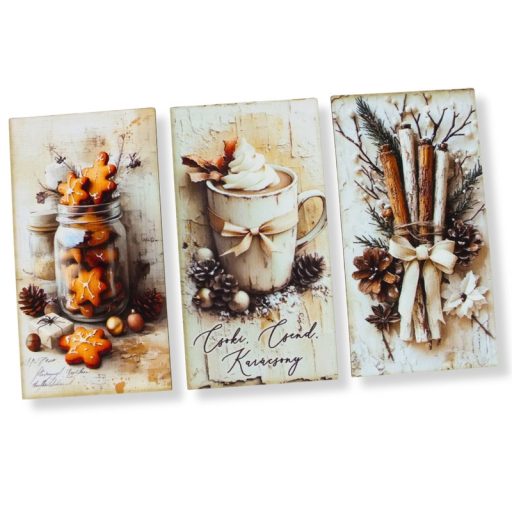 Nyomtatott dekorkarton - Vintage fehér téma táblák 3db/csomag – karácsonyi dekorációhoz