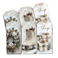 Nyomtatott dekorkarton - Vintage fehér téma - biléták 6db/csomag – karácsonyi dekorációhoz