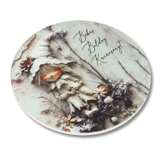 Nyomtatott fa tábla koszorú közép - Vint. fehér téma 11,8cm – karácsonyi dekorációhoz