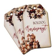 Nyomtatott dekorkarton - Boldog karácsonyt krém-barna táblák 3db/cs – karácsonyi dekorációhoz