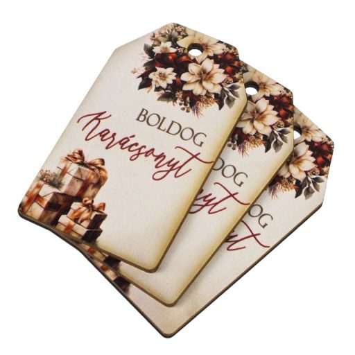 Nyomtatott dekorkarton - Boldog karácsonyt krém-barna táblák 3db/cs – karácsonyi dekorációhoz