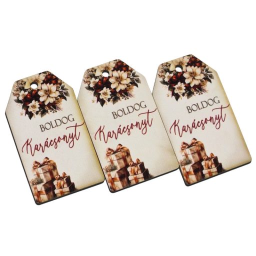 Nyomtatott dekorkarton - Boldog karácsonyt krém-barna táblák 3db/cs – karácsonyi dekorációhoz