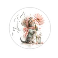  Nyomtatott fa tábla koszorú közép - Gyere tavasz cicás 11,8cm – koszorúkészítéshez