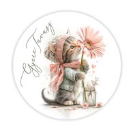  Nyomtatott fa tábla koszorú közép - Gyere tavasz cicás 14,8cm – koszorúkészítéshez