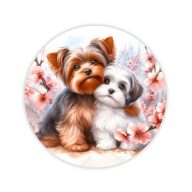  Nyomtatott fa tábla koszorú közép -Yorki kutyusok 11,8cm – koszorúkészítéshez