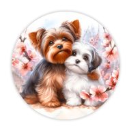 Nyomtatott fa tábla koszorú közép -Yorki kutyusok 14,8cm – koszorúkészítéshez