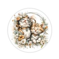 Nyomtatott fa tábla koszorú közép - 2 cicás 11,8cm – koszorúkészítéshez