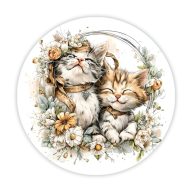  Nyomtatott fa tábla koszorú közép - 2 cicás 14,8cm – koszorúkészítéshez