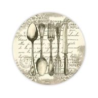  Nyomtatott fa tábla koszorú közép - Vintage evőeszköz 11,8cm – koszorúkészítéshez