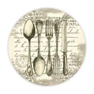  Nyomtatott fa tábla koszorú közép - Vintage evőeszköz 14,8cm – koszorúkészítéshez