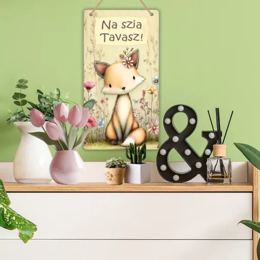 Nyomtatott fa tábla - Na szia Tavasz 13x24,3cm – kreatív dekorációhoz