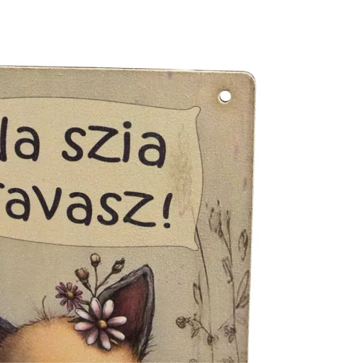 Nyomtatott fa tábla - Na szia Tavasz 13x24,3cm – kreatív dekorációhoz