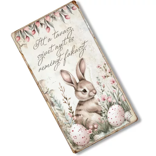 Nyomtatott fa tábla - Húsvéti RSZ téma 13x24,3cm – kreatív dekorációhoz