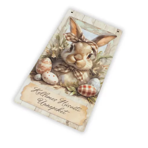 Nyomtatott fa tábla - Húsvéti pasztell téma 13x24,3cm – kreatív dekorációhoz