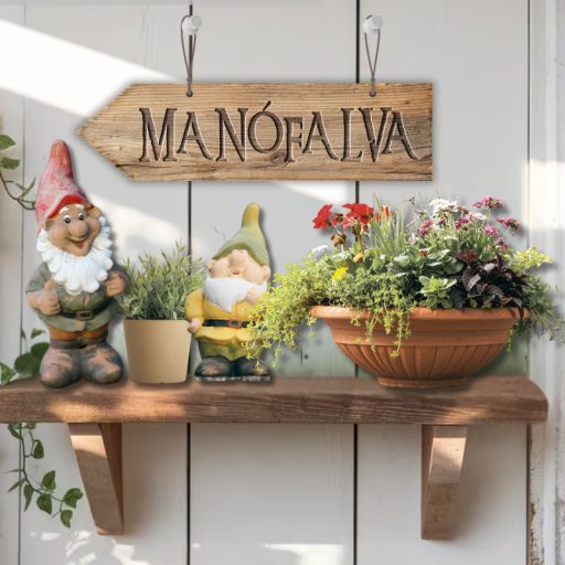 Nyomtatott fa nyíl - Manófalva 30cm – kerti és otthoni dekorációhoz