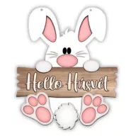 Nyomtatott dekorkarton - Hello húsvét nyúl – húsvéti dekorációhoz