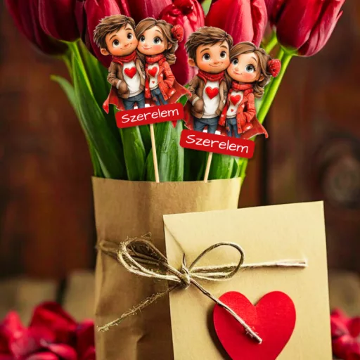 Nyomtatott dekorkarton - Szerelmes pár szerelem 2db/csomag – valentin napi dekorációhoz