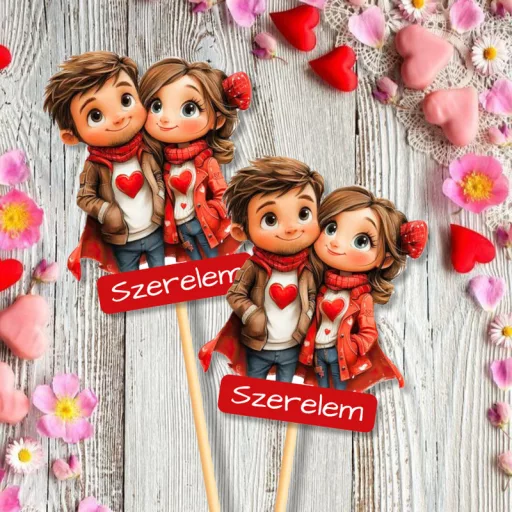 Nyomtatott dekorkarton - Szerelmes pár szerelem 2db/csomag – valentin napi dekorációhoz