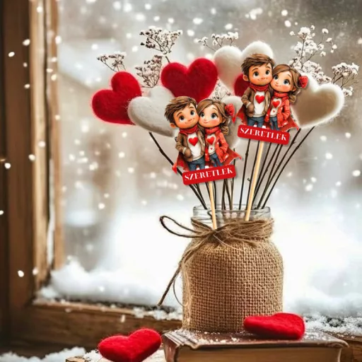 Nyomtatott dekorkarton - Szerelmes pár szeretlek 2db/csomag – valentin napi dekorációhoz