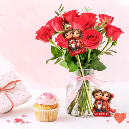 Nyomtatott dekorkarton - Szerelmes pár szeretlek 2db/csomag – valentin napi dekorációhoz