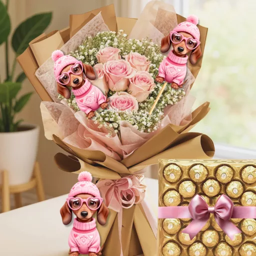 Nyomtatott dekorkarton - Szerelmes tacsi 3db/csomag – valentin napi dekorációhoz