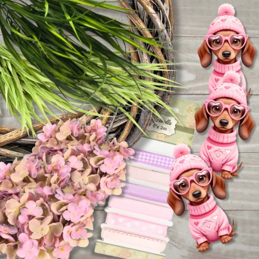 Nyomtatott dekorkarton - Szerelmes tacsi 3db/csomag – valentin napi dekorációhoz