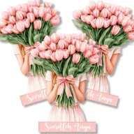 Nyomtatott dekorkarton - Tulipános lány 3db/csomag – anyák napi dekorációhoz