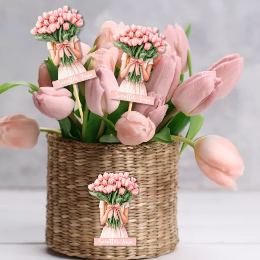 Nyomtatott dekorkarton - Tulipános lány 3db/csomag – anyák napi dekorációhoz