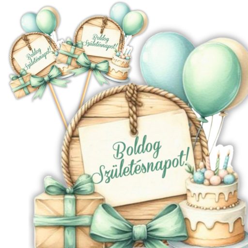 Nyomtatott dekorkarton - Lufis torta szülinap 3db/csomag – kreatív dekorációhoz