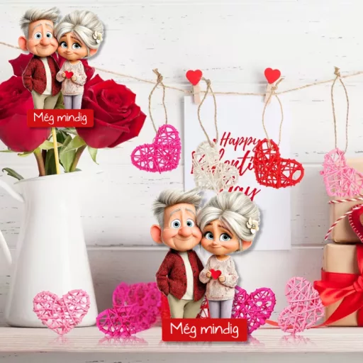 Nyomtatott dekorkarton - Szenior szerelmes pár 2db/csomag – valentin napi dekorációhoz