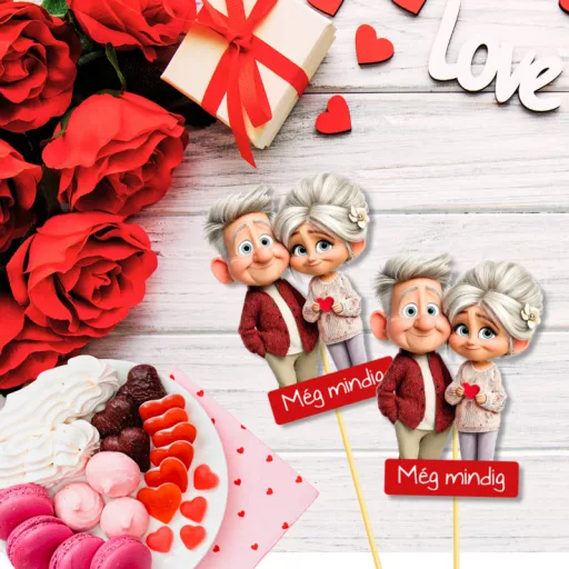 Nyomtatott dekorkarton - Szenior szerelmes pár 2db/csomag – valentin napi dekorációhoz