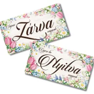 Nyomtatott fa tábla - Zárva-Nyitva 24,3x13cm - rózsaszín tulipános – húsvéti dekorációhoz