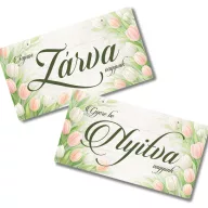 Nyomtatott fa tábla - Zárva-Nyitva 24,3x13cm - pasztell tulipános – húsvéti dekorációhoz