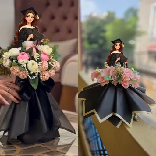 Nyomtatott dekorkarton - Beszúrható ballagási dekor - lány barna – ballagási ajándékokhoz