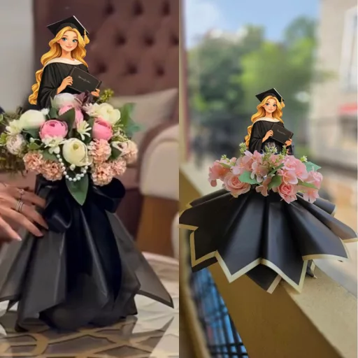 Nyomtatott dekorkarton - Beszúrható ballagási dekor - lány szőke – ballagási ajándékokhoz