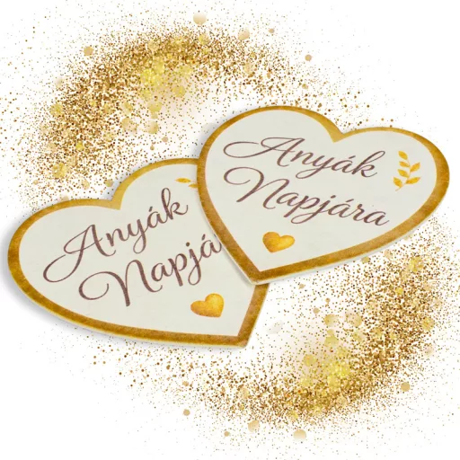 Nyomtatott fa tábla - Anyák napjára arany szív 9cm 2db/csom – fa dekoráció és kézműves projektekhez – Papelito.hu