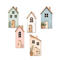 Nyomtatott dekorkarton - Pasztell házikók 5db/csomag