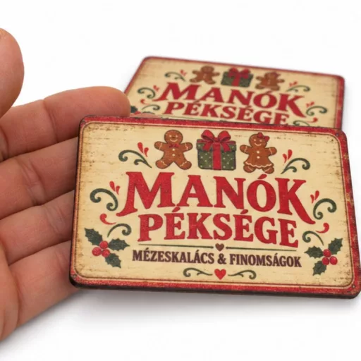 Nyomtatott fa tábla -  Vintage karácsonyi tábla - Manók péksége 2db/csomag