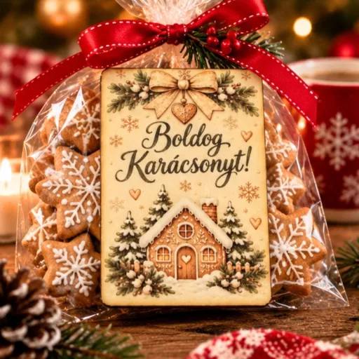 Nyomtatott fa tábla - Karácsonyi krém/zöld tábla - mézeskalácsos 2db/csomag