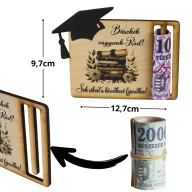 Nyomtatott fa - Diplomaosztó és ballagási pénztartó - kalappal 12,5x9,5cm – ballagási ajándékokhoz