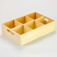   Rekeszes tároló natúr fa, 16x24x6cm, 6 rekeszes, fogantyús – festéshez, dekupázshoz és rendszerezéshez