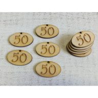 Natúr fa - Évfordulós gravírozott ovál táblák 10db/csomag – festéshez, dekorációhoz #50