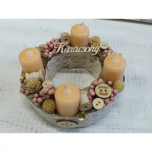 Natúr fa - "Hand made " gomb 3cm 10db/csomag – festéshez, dekorációhoz